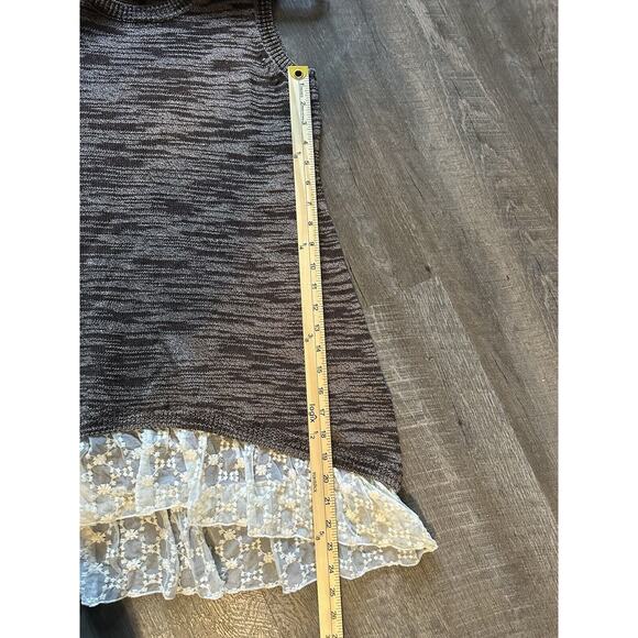Lori Goldstein Brown Knit Sleeveless Tunic Tank Lace Trim Womens Small S - Picture 4 of 8
